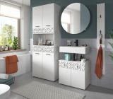 Badezimmer Spiegelschrank Relief in wei� Badschrank rund, Soft-Close