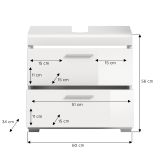 Waschbeckenunterschrank Shawn in wei� Hochglanz Badezimmer Unterschrank mit Schubladen 60 cm