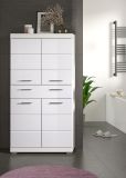 Badezimmer Midischrank Shawn in wei� Hochglanz Badschrank 74 x 141 cm