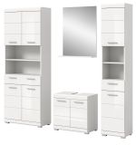 Badm�bel Set 4-teilig Shawn in wei� Hochglanz Badkombination 200 x 191 cm