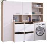 Waschmaschinenschrank Laundry in wei� und Jackson Eiche Set 3-teilig 204 x 184 cm