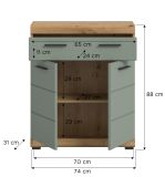Badezimmer Kommode Shawn in Salbei und Artisan Eiche Badschrank 74 x 88 cm