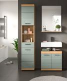 Waschbeckenunterschrank Shawn in Salbei und Artisan Eiche Badezimmer Unterschrank 60 cm