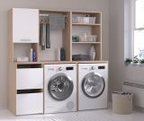 Waschmaschinenschrank Laundry4 in wei� und Jackson Eiche Set 3-teilig 175 x 184 cm