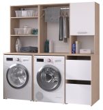Waschmaschinenschrank Laundry4 in wei� und Jackson Eiche Set 3-teilig 175 x 184 cm