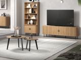 Couchtisch 2er Set Torus in Eiche und schwarz 2x Beistelltisch rund