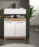 Waschbeckenunterschrank Willow in wei� Hochglanz und Nox Eiche Badschrank 60 cm