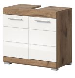 Waschbeckenunterschrank Willow in wei� Hochglanz und Nox Eiche Badschrank 60 cm