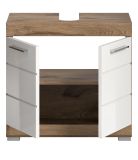 Waschbeckenunterschrank Willow in wei� Hochglanz und Nox Eiche Badschrank 60 cm