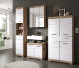 Badezimmer Hochschrank Willow in wei� Hochglanz und Nox Eiche Badschrank 37 x 191 cm