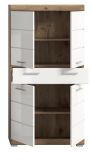 Badezimmer Midischrank Willow in wei� Hochglanz und Nox Eiche Badschrank 74 x 141 cm