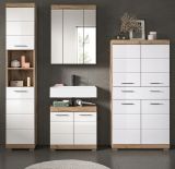 Badm�bel Set 4-teilig Willow in wei� Hochglanz und Nox Eiche Badkombination 200 x 191 cm