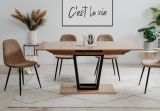 Esstisch Borja in Artisan Eiche und schwarz S�ulentisch mit Liftauszug 160 / 200 x 90 cm