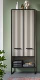 Badezimmer Hochschrank Scana in sand und schwarz Badschrank 59 x 159 cm, Soft-Close