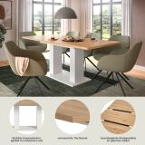 Esstisch Home-X in Artisan Eiche und wei� Tisch ausziehbar 150 - 190 cm