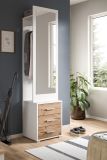 Kompaktgarderobe Pallas in wei� und Nox Eiche Garderobe mit Spiegel 45 x 190 cm