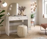Schminktisch Relief in wei� Hochglanz mit 3-D Struktur Kosmetiktisch mit Spiegel 90 cm