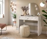 Schminktisch Relief in wei� Hochglanz mit 3-D Struktur Kosmetiktisch mit Spiegel 90 cm