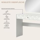 Schminktisch Relief in wei� Hochglanz mit 3-D Struktur Kosmetiktisch mit Spiegel 90 cm