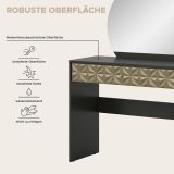Schminktisch Relief in schwarz und Gold mit 3-D Struktur Kosmetiktisch mit Spiegel 90 cm