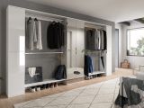 Garderobenschrank mit Spiegelt�r SystemX in wei� Hochglanz Schuhschrank 341 x 193 cm