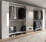 Garderobenschrank mit Spiegelt�r SystemX in wei� Hochglanz Schuhschrank 341 x 193 cm