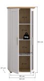 Vitrine Mirano in wei� L�rche und Eiche Artisan Landhaus Vitrinenschrank 64 x 161 cm