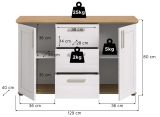 Sideboard Mirano in wei� L�rche und Eiche Artisan Landhaus Kommode 129 cm