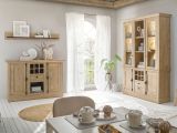 Buffet Dorset in Eiche Gold Landhaus Vitrinenschrank 147 x 214 cm, Soft-Close