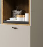 Badezimmer Hochschrank Jardins in Sand / Kaschmir und Eiche, Badschrank 40 x 186 cm mit Soft-Close