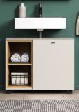 Waschbeckenunterschrank Jardins in Kaschmir / Sand mit Eiche auf Rollen, Breite 80 cm, Soft-Close