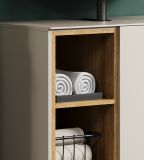 Waschbeckenunterschrank Jardins in Kaschmir / Sand mit Eiche auf Rollen, Breite 80 cm, Soft-Close