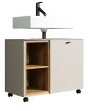Waschbeckenunterschrank Jardins in Kaschmir / Sand mit Eiche auf Rollen, Breite 80 cm, Soft-Close