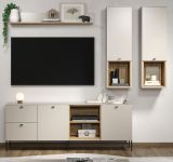 Wohnwand Jardins in Kaschmir Sand und Evoke Eiche, Set 4-teilig 250 x 210 cm mit Soft-Close