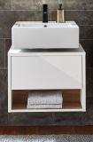 Waschbeckenunterschrank Glide in wei� Hochglanz und Eiche 60 cm