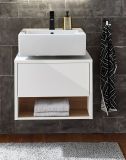 Waschbeckenunterschrank Glide in wei� Hochglanz und Eiche 60 cm