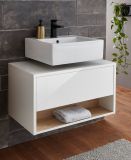 Waschbeckenunterschrank Glide in wei� Hochglanz und Eiche 80 cm