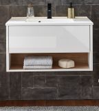 Waschbeckenunterschrank MIT Waschbecken Glide in wei� Hochglanz und Eiche 80 cm