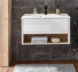 Waschbeckenunterschrank MIT Waschbecken Glide in wei� Hochglanz und Eiche 80 cm