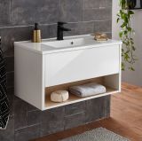 Waschbeckenunterschrank MIT Waschbecken Glide in wei� Hochglanz und Eiche 80 cm