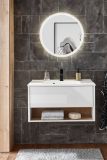 Waschbeckenunterschrank MIT Waschbecken Glide in wei� Hochglanz und Eiche 80 cm