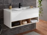 Waschbeckenunterschrank MIT Waschbecken Glide in wei� Hochglanz und Eiche 100 cm