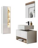 Badm�bel Set 3-teilig Glide in wei� Hochglanz und Eiche mit LED Beleuchtung 135 x 190 cm