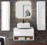 Badm�bel Set 4-teilig Glide in wei� Hochglanz und Eiche mit LED Beleuchtung 160 x 190 cm