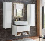 Badm�bel Set 4-teilig Glide in wei� Hochglanz und Eiche mit LED Beleuchtung 160 x 190 cm