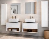 Badm�bel Set 6-teilig Glide in wei� Hochglanz und Eiche mit LED Beleuchtung 250 x 190 cm