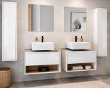 Badm�bel Set 6-teilig Glide in wei� Hochglanz und Eiche mit LED Beleuchtung 250 x 190 cm