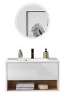 Badm�bel Set Glide in wei� Hochglanz und Eiche mit Waschbecken und LED Beleuchtung 80 x 190 cm