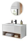 Badm�bel Set Glide in wei� Hochglanz und Eiche mit Waschbecken und LED Beleuchtung 80 x 190 cm