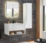 Badm�bel Set Glide in wei� Hochglanz und Eiche mit Waschbecken und LED Beleuchtung 120 x 190 cm
